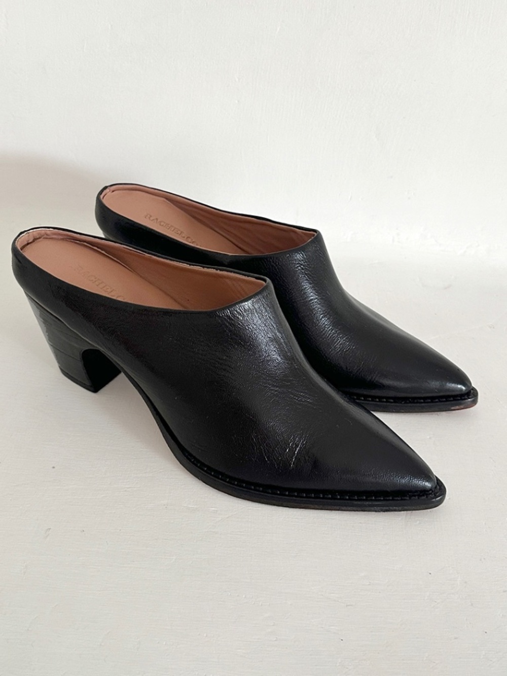 Rachel Comey Rene Mules black leather slides heels clogs 6 6.5